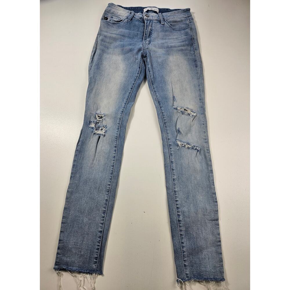 Kancan estilo size 9/28 light wash Denim stretch destroyed distressed jeans ^